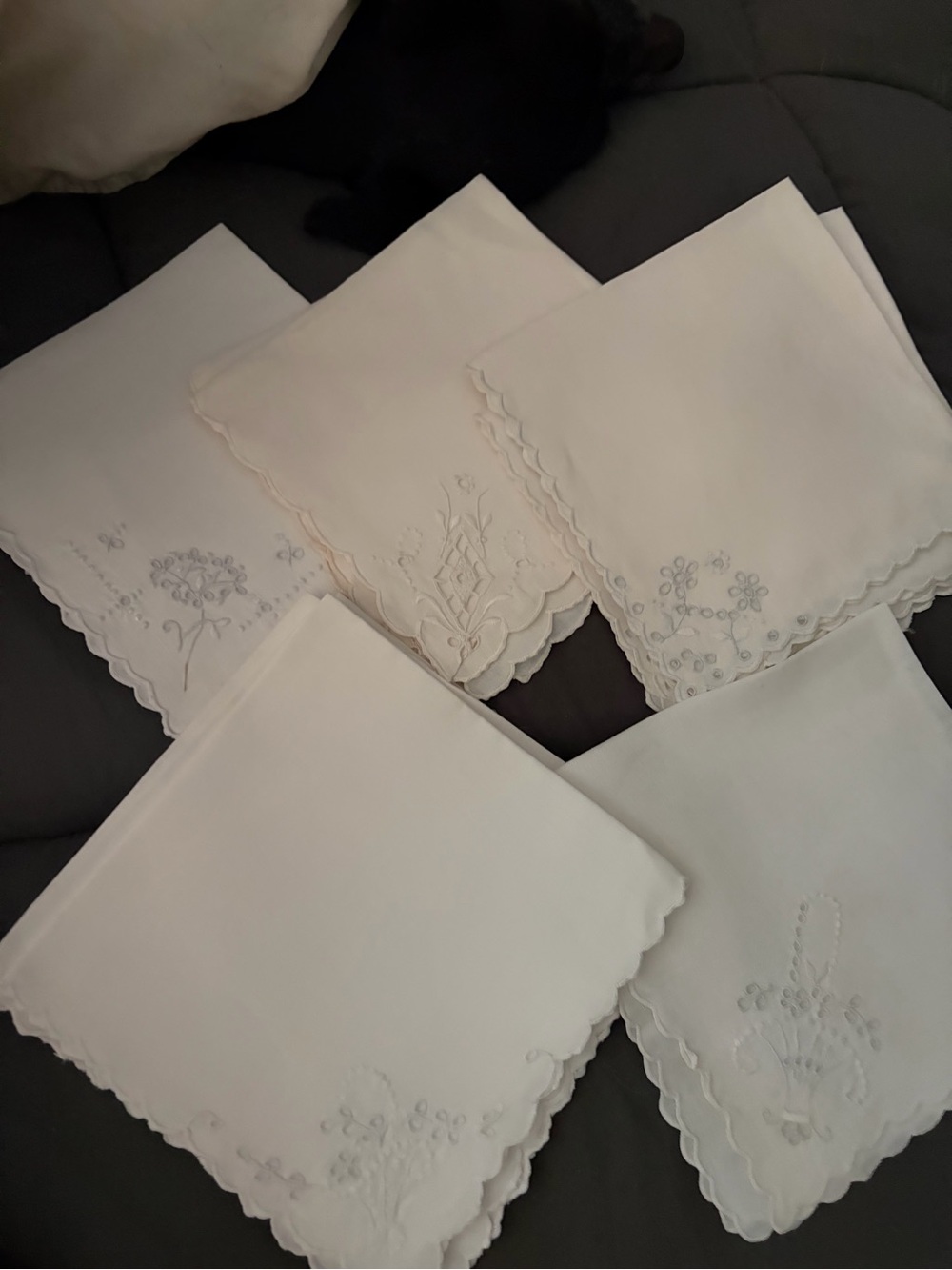 Embroidered White Linen Napkins-mismatched 10 count